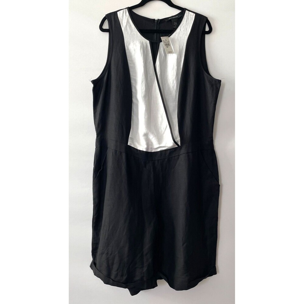Ashley Stewart Romper Women 18 Black White Colorblock Linen Blend Sleeveless NWT